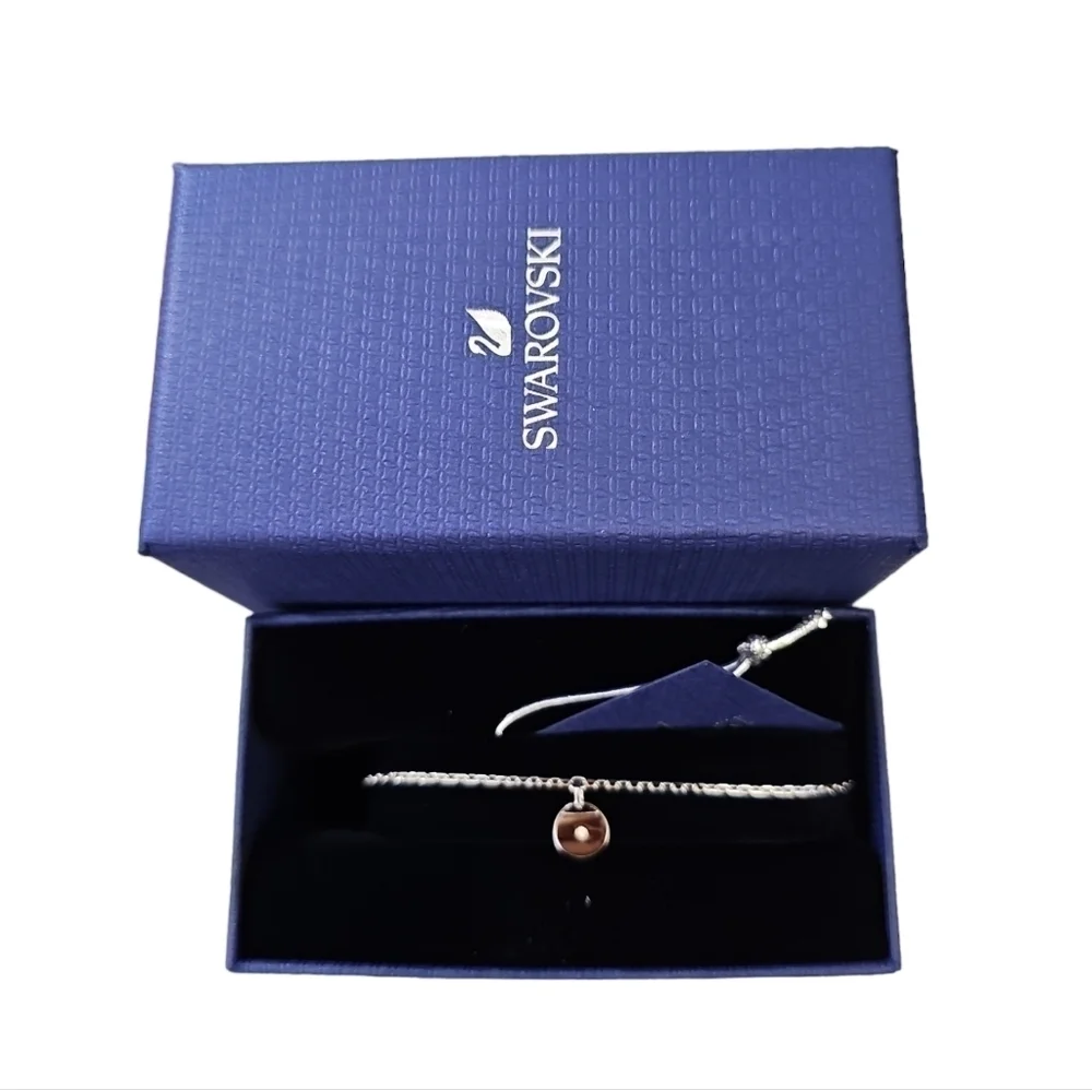 NIB Swarovski Simple Rhodium Adjustable Disc Chain Slide Bracelet